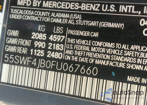 2015 Mercedes-Benz C 300 from USA, damaged, VIN 55SWF4JB0FU067660